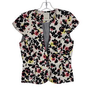 Anthropologie Elevenses Floral Blazer Vest Size 6 Multicolor Cap Sleeve Lined
